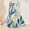 Women Plus Size Square Neck Long Sleeve Blue Green Leaf Printed Tie Waist A Line Flared Dress