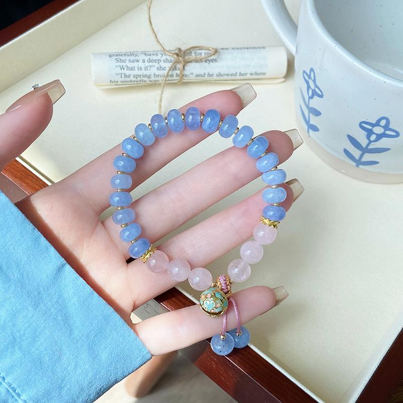 

Natural stone freshwater pearl blue chalcedony bracelet sweet and fresh lotus pod bell bracelet bracelet jewelry
