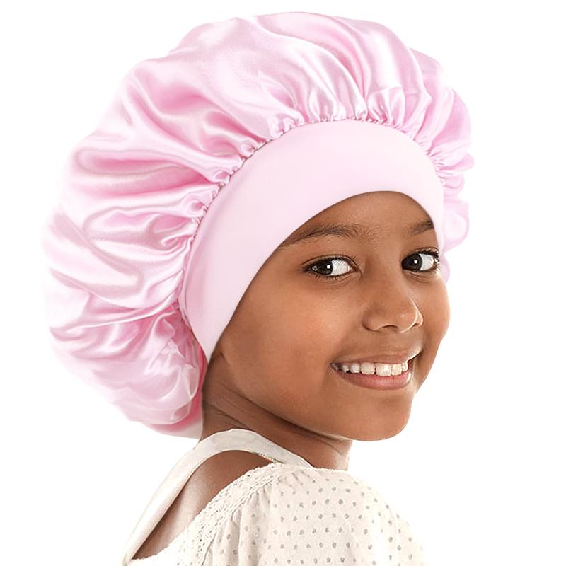 Kids Sleeping Cap Satin Night Sleep Cap Wide Band Elastic Turban Headwear Bonnet Hair Care Cap Infant Bonnet Toddler Hat