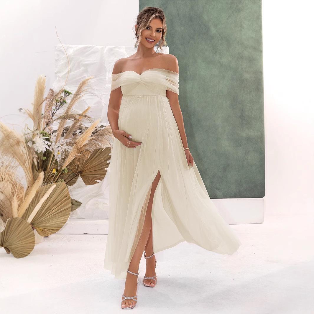 2024 New European & American Summer Women s Strapless Mesh High Slit Maternity Dress Small