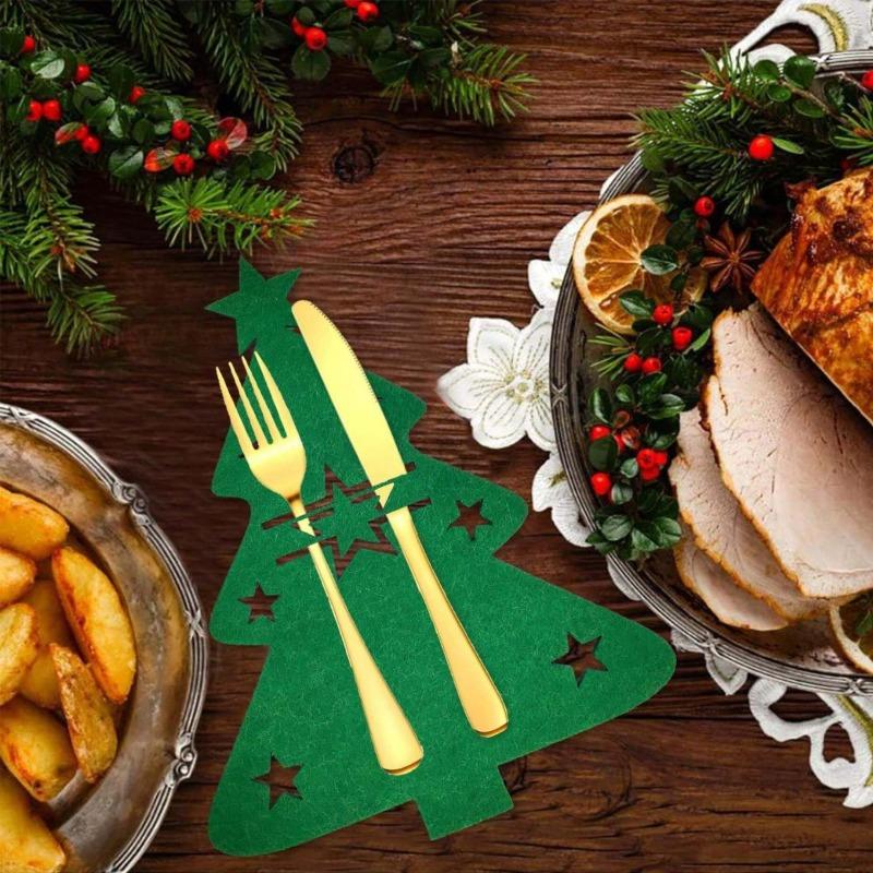 Xmas Tree Cutlery Bag Knife Fork Spoon Felt Holder Bags New Year Christmas Party Tableware Decor Festival Table Ornament