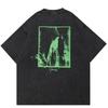 2024 Streetwear Both Sides Waterfall Graphic Unisex T-Shirt Cotton Washed Black Tshirt Unisex Tops Tees Summer Short Sleeves T Shirt