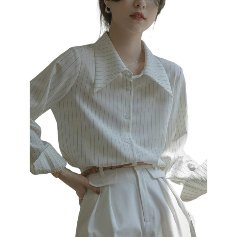 1116 New French Chic Striped Long Sleeve Shirt Women's Design Niche Commuter Professional Shirt Top