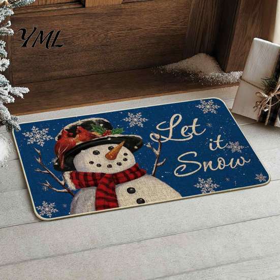 Christmas Bathroom Door Rug Mat, Festive Entrance Rug, 35" x 24" Non-Slip Washable Indoor Floor Mat Welcome Water Absorbent for Kitchen Holiday