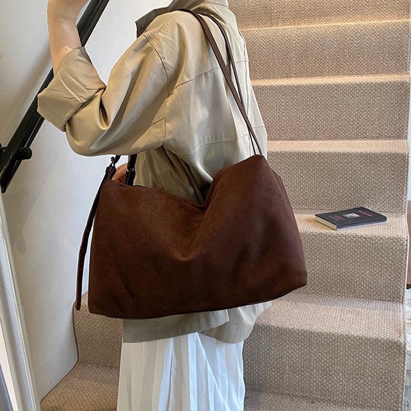 Yogodlns Autumn Winter Big Boston Luxury Designer Tote Soft Matte Suede Leather Women Handbag Female Shoulder Crossbody Bag