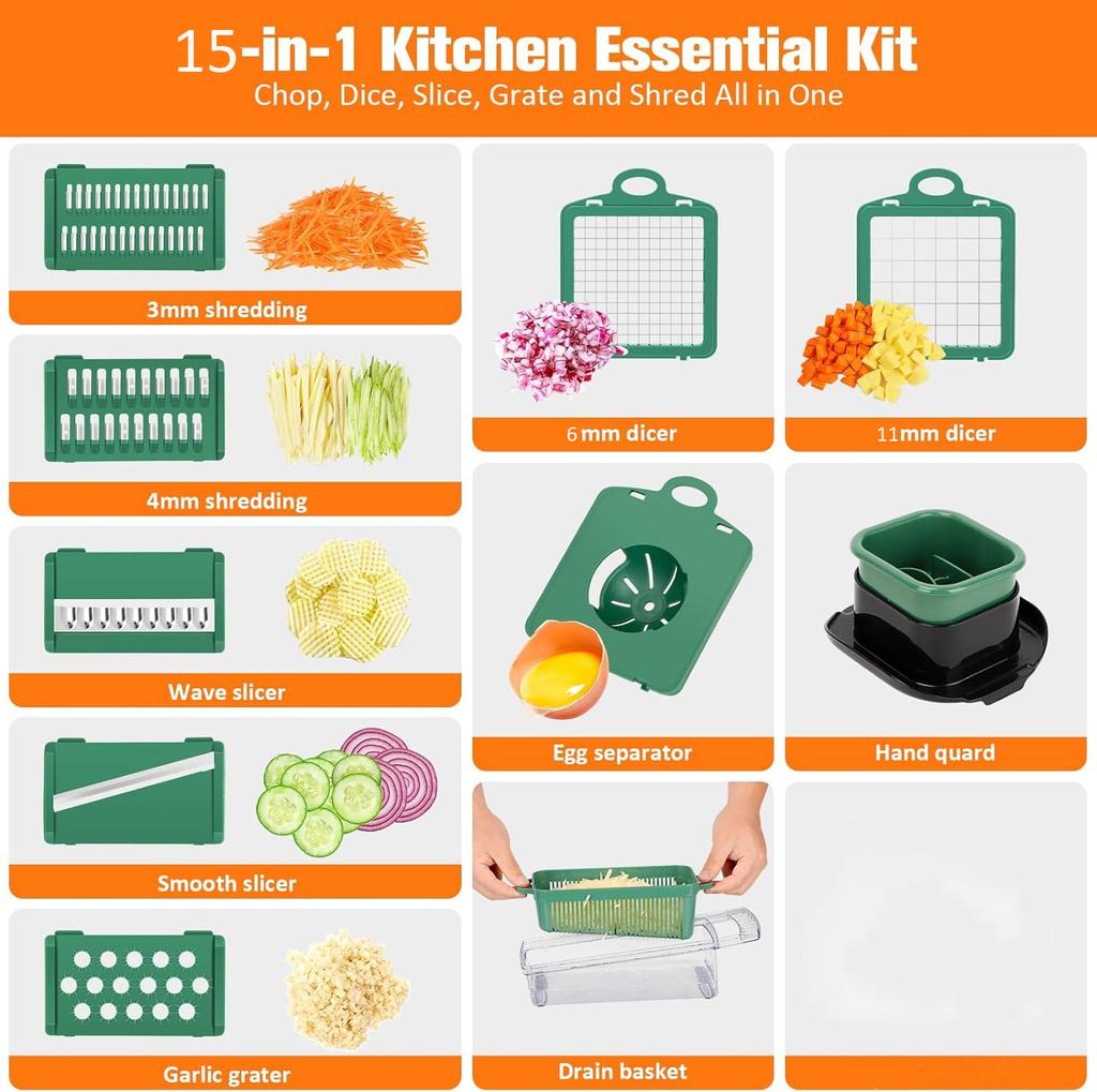 15 In 1 Multifunctional Vegetable Chipper Chopper Potato Onion Slicer with Egg Separator Fruit Dicer Slicer for Kitchen Tools
