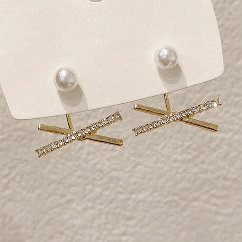 Temperament Pearl Two Earrings, Camellia Rose Bow Front And Rear Large Pearl Stud Earrings