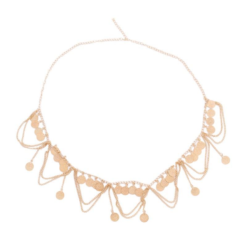 Bohemian Ethnischer Metallmünz-Quasten-Verstellbarer Taillenkettengürtel für Damen