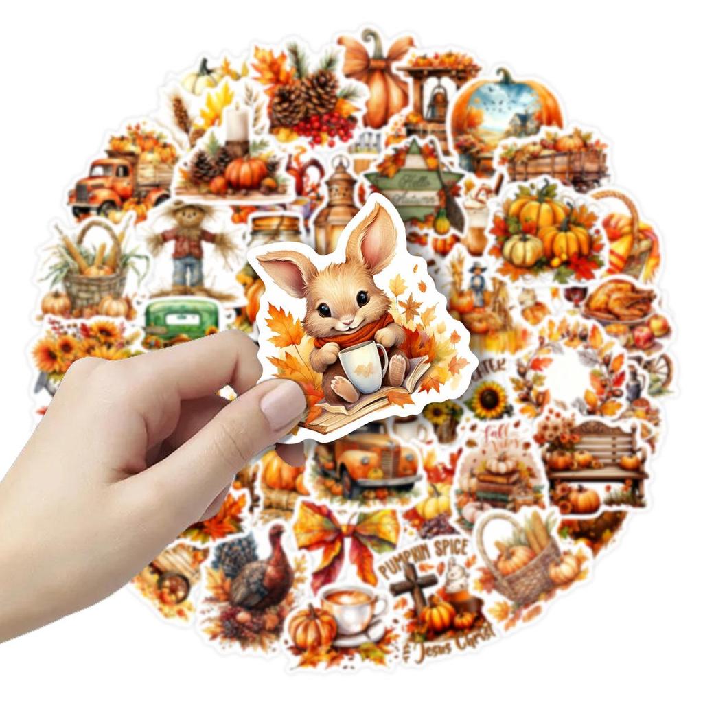 Thanksgiving Cartoon Creative Stickers - 50 Sheets for Scrapbooking, Stationery, Notebooks, and Phone Cases.