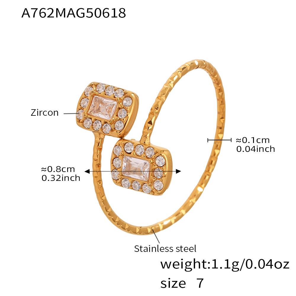 Mili Rhinestone Heart 5A Zircon Geometric Ring – 18K Gold-Plated Adjustable Stainless Steel Band Jewelry Set for Girls.