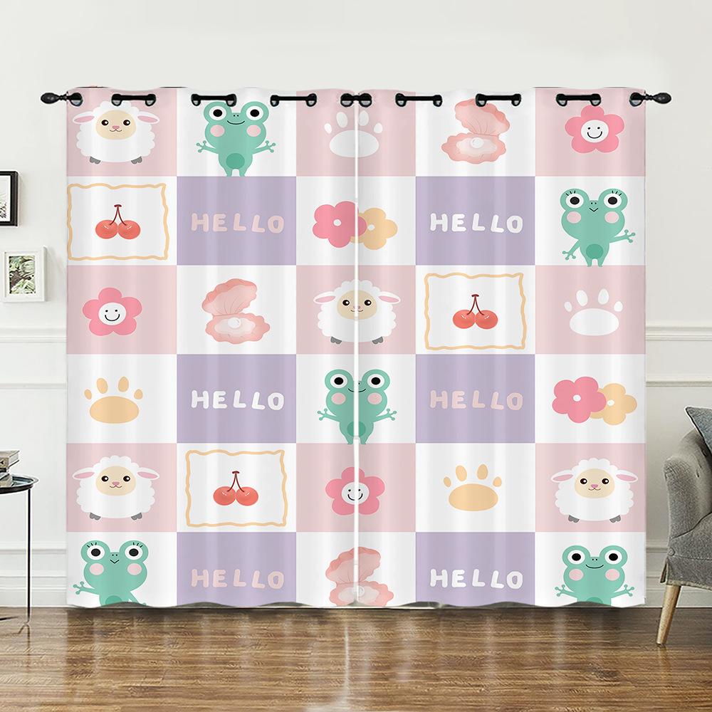 Curtain Cartoon Animal Plaid Blinds Digital Printing Blinding Curtains Punching