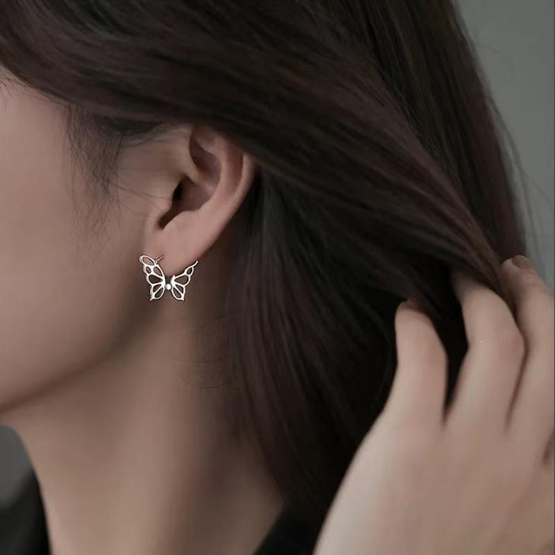 Trendy 925 Sterling Silver Butterfly Hoop Earrings for Women