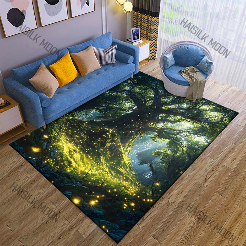 Enchanted Forest with Glowing Tree Print Carpet Rug for Living Room Bedroom Sofa Doormat Home Decor Non-slip Floor Mat