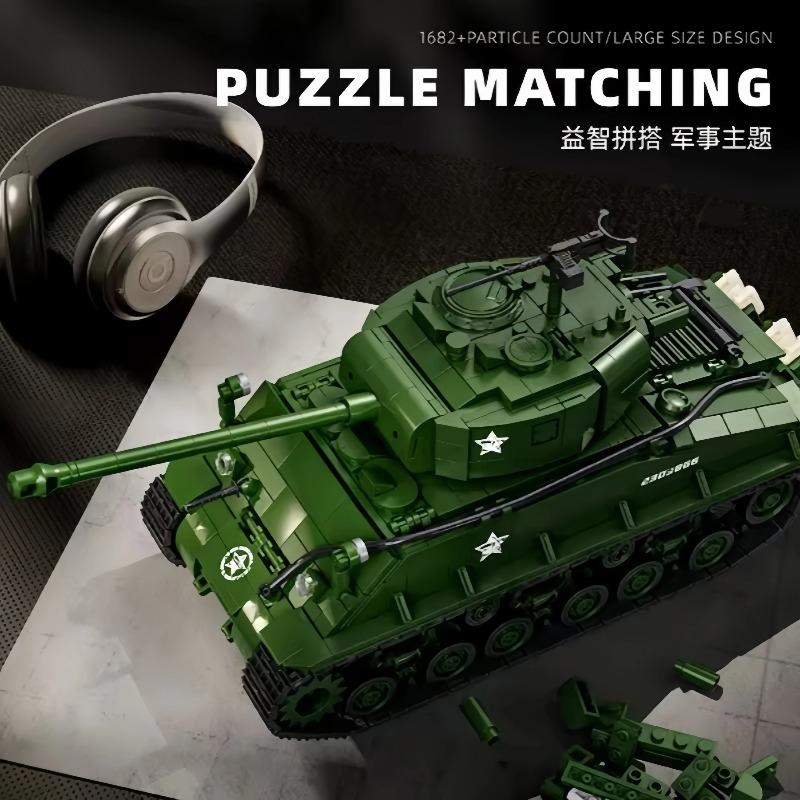 Military M4 Sherman Medium Tank Model 1682 Pcs Building Block Set Model Boys DIY Christmas Gift Toy
