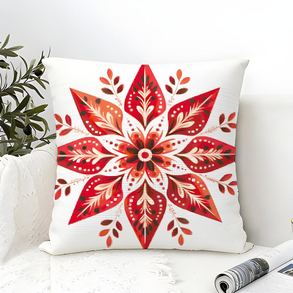Colorful Snowflake Hexagonal Maple Print Pillow Case Cotton Linen Fabric Square Zipper Pillowcase Home Decorative Living Room
