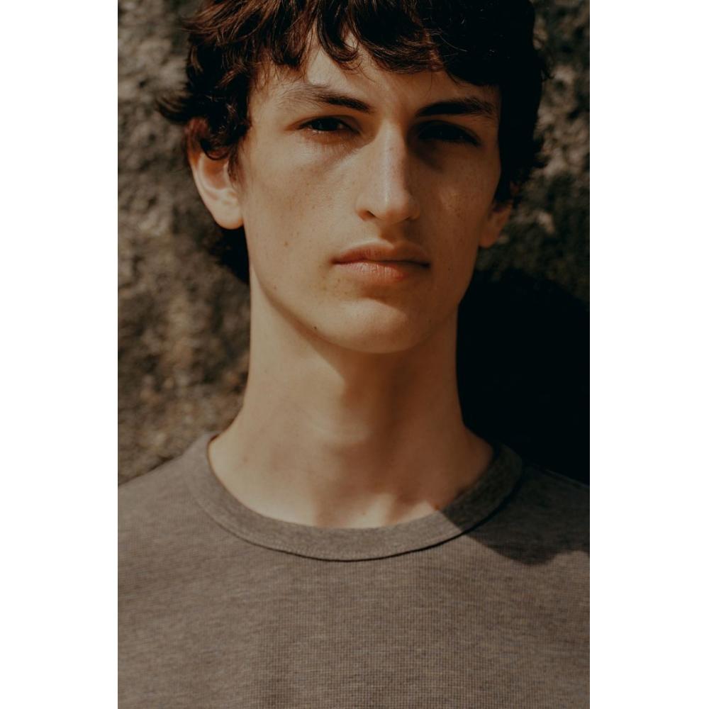 H M Regular FiT Waffle TexTure T sHirT Dark Beige