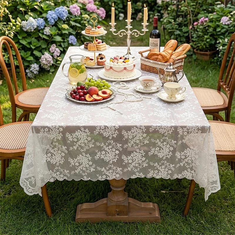 1pc Black Lace Tablecloth with Phoenix Tail Flower Embroidery for A Wedding, Suitable for Outdoor Parties and Home Decoration
