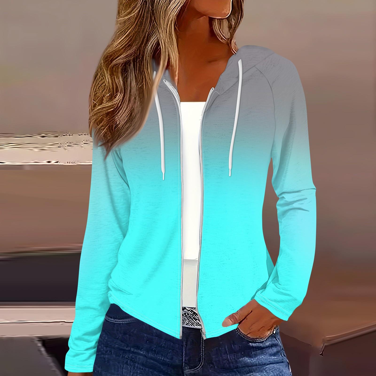 

Женская мода повседневная застежка-молния с капюшоном и принтом с длинным рукавом толстовки пальто L