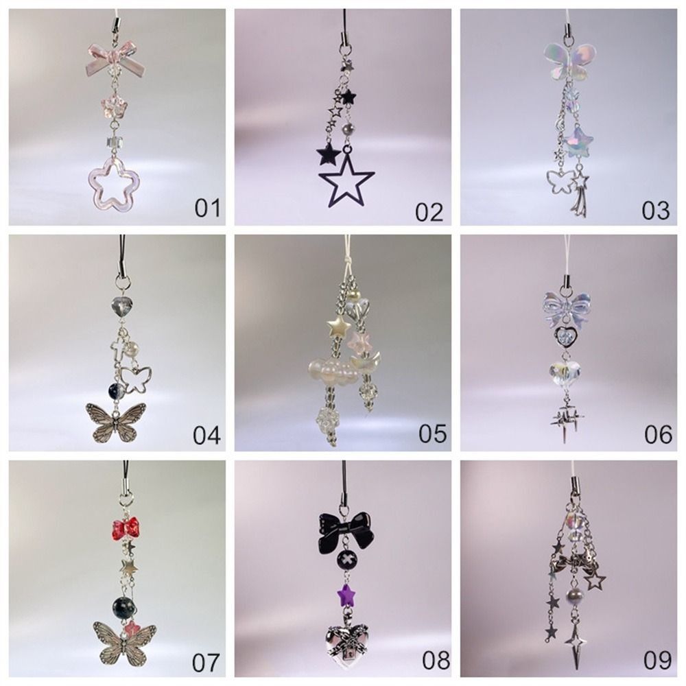 Cute Y2K Phone Charms Sweet Girl Butterfly Phone Pendant Bowknot Phone Lanyard Trendy Backpack Ornament