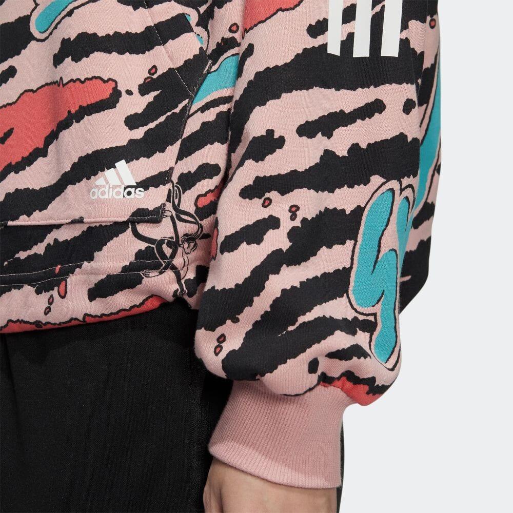 Adidas All Over Print Pullover Crew Neck Long Sleeve Sweatshirt Women Sweatshirt Pink HF5117