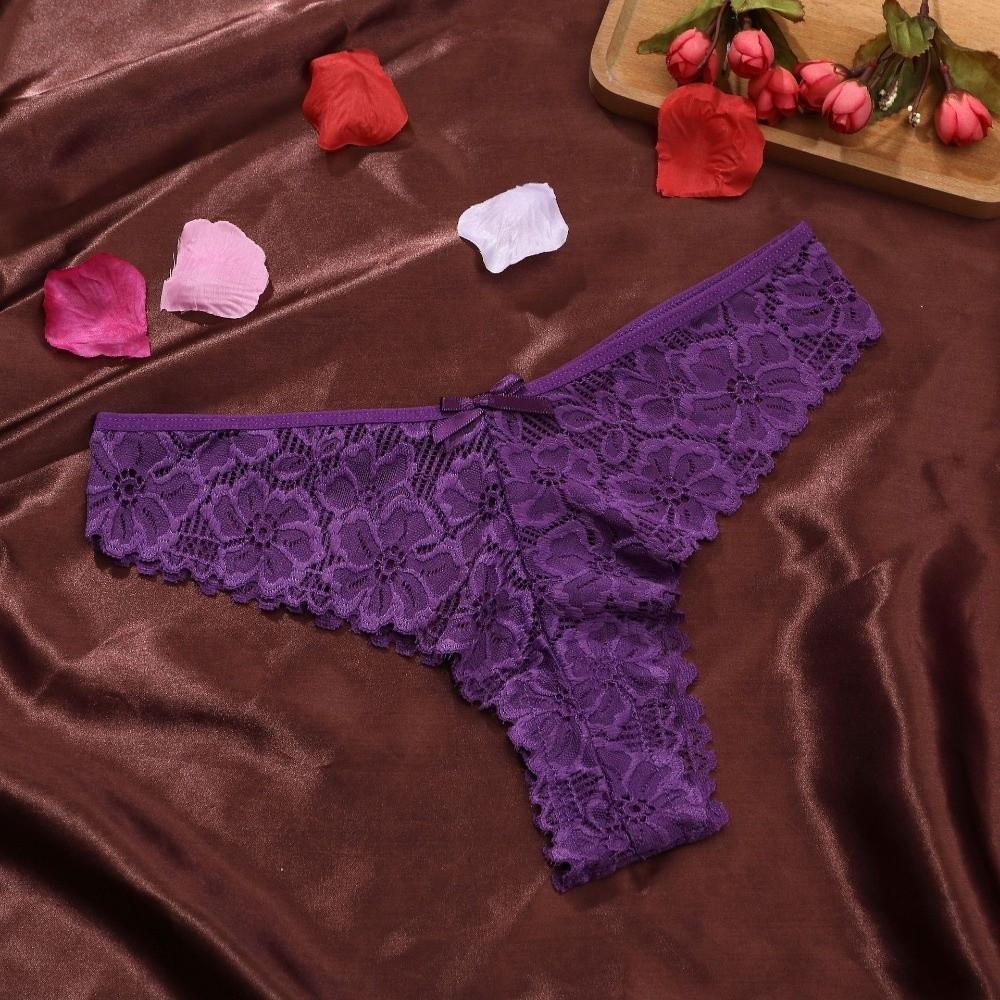Thin Floral Lace Seamless Panties Bow Thong Flower Underwear for Women Cotton Crotch Transparent Mesh Lace Briefs Daily