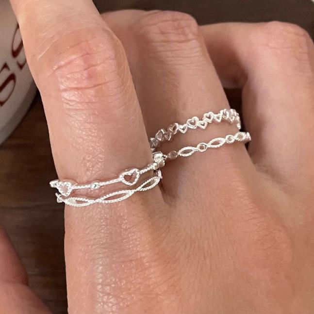 PONYKISS Sterling Silver Hollow Heart Geometric Rings for Women Minimalist Trendy Fine Opening Accessories