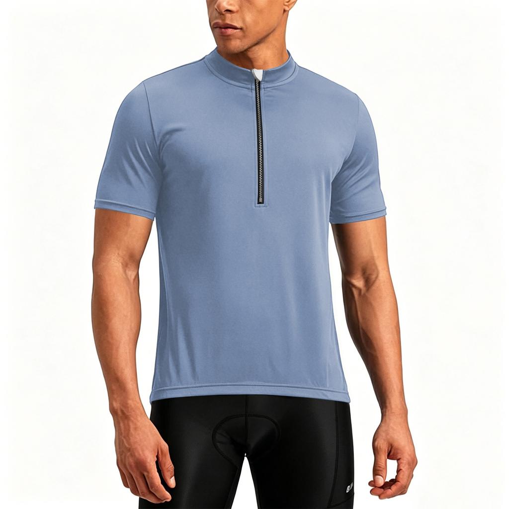 Herren Kurzarm Radtrikot Halber Reißverschluss Atmungsaktiv Schnelltrocknend Leicht Rundhals Sportshirt für Outdoor-Aktivitäten