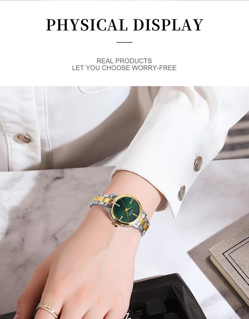 CURREN 9094 Women's Waterproof Quartz Watch: Stainless Steel Strap, Korean Style with Rhinestone Accents.