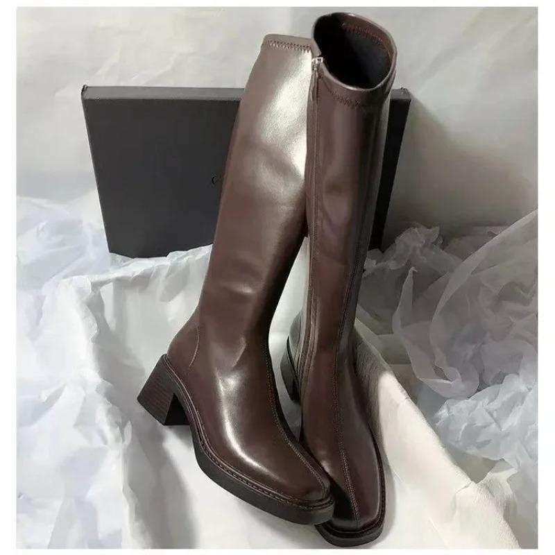 Women's Knee-high Boots High Quality Soft Leather Boots Temperament Slim Long Booties Side Zipper Women's High Boots Botas Mujer