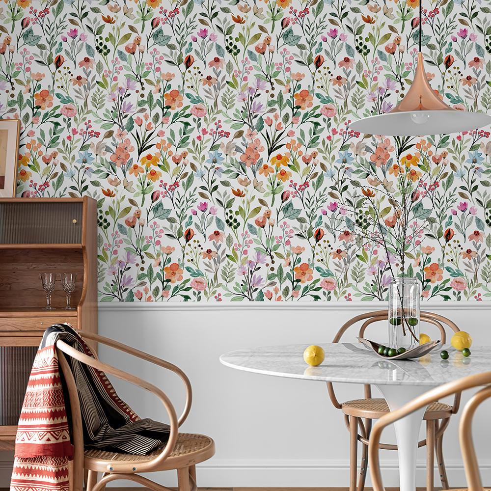 Colorful Floral And Leaves PVC Wallpaper Peel And Stick Home Decor Cabinet Sticker Morden Waterproof Kitchen Bathroom Wallpaper