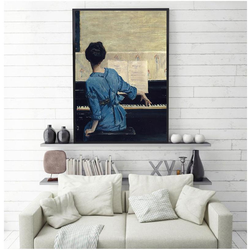 Póster Retro de chica de Piano, figura en lienzo, pintura POP, arte en lienzo para sala de estar