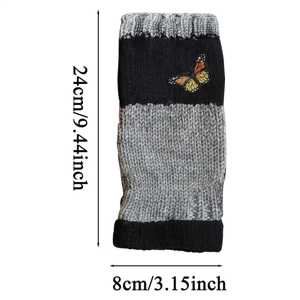 

Fingerless Gloves Embroidery Butterfly Soft Cute Knitted Half Finger Winter Mittens For Ladies Adults Teens Students Commuting чёрный