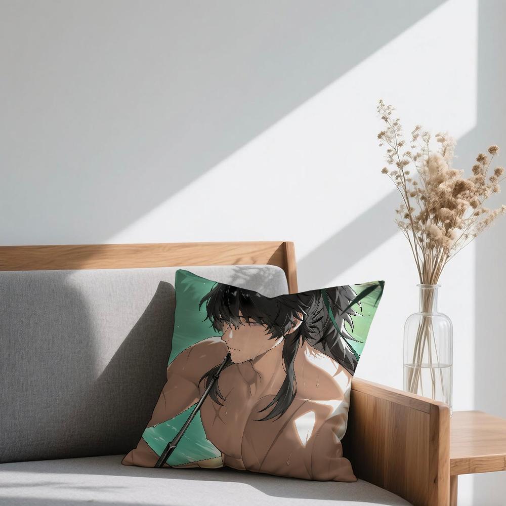 Game Wuthering Waves Qiuyuan cushion cover Square Sofa Cushion Cover Casual Skin-Friendly Comfortable Pillow Cover