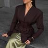 Autumn and Winter Sophisticated Vintage Single-breasted Waist-cinching Long-sleeve Jacket European and American Women's Commuter V-neck Suit