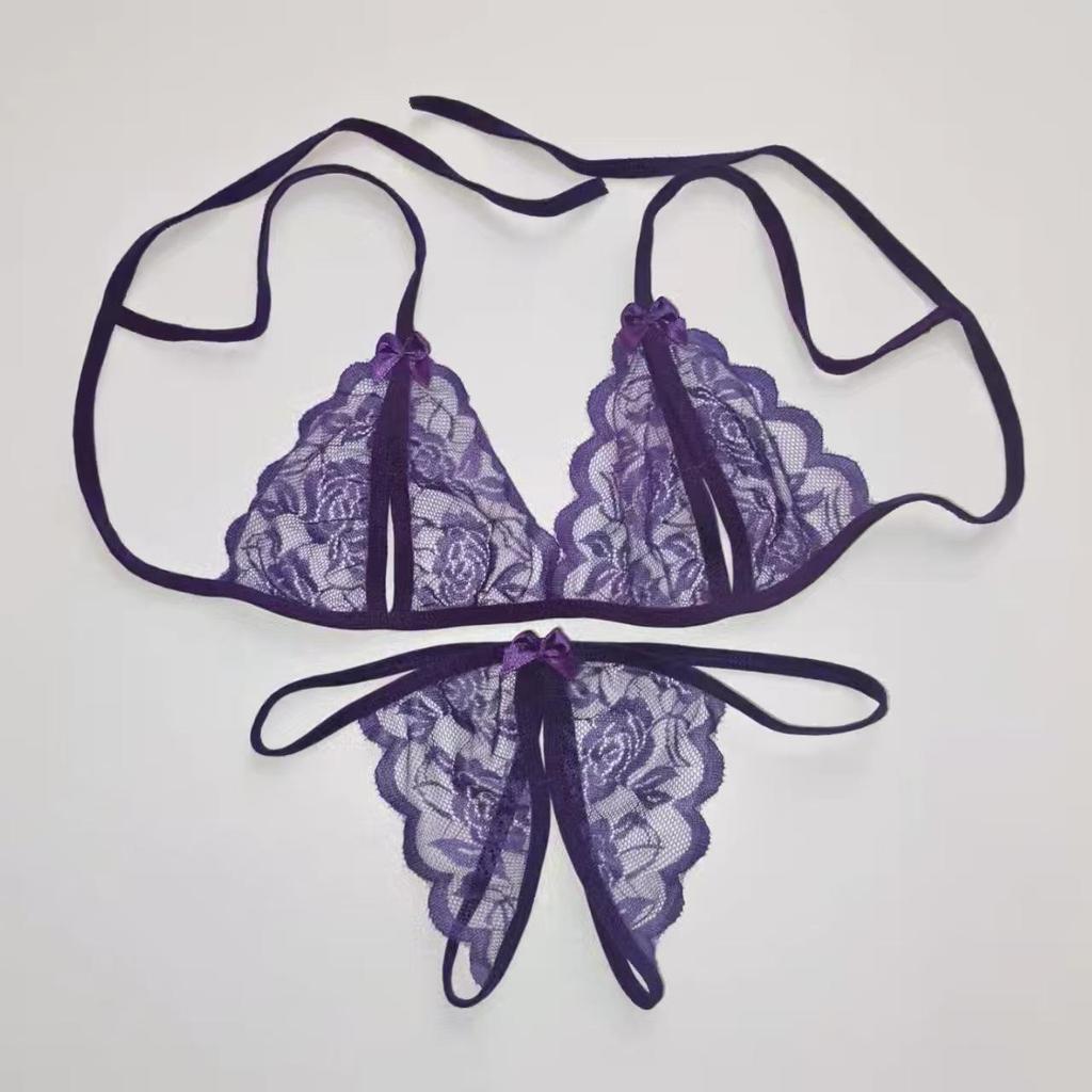 Chilot tanga cu fund deschis, dantelă și fundă - Chiloți sexy mărimi mari T-back