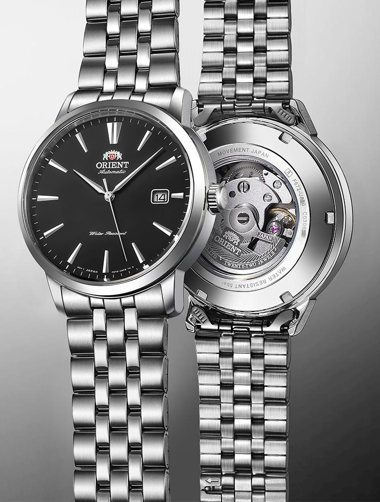 ORIENT Mechanische Herrenuhr Vollautomatisch Wasserdicht Mechanische Uhr, Stahlband Schwarzes Zifferblatt RA-AC0F01B10B