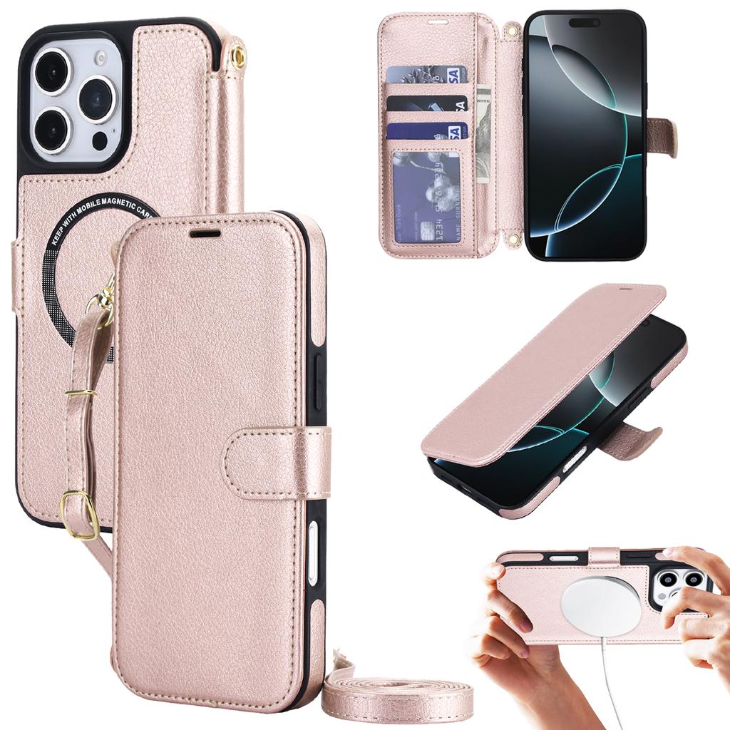 Crossbody Long Lanyard Flip Cards Sold Wallet Leather Case for iPhone 17 Pro Max 16 15 14 13 12 For Magsafe Shockproof Cover