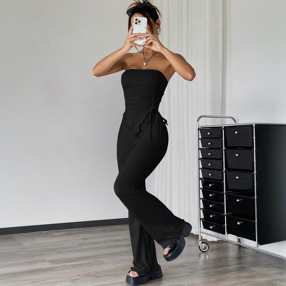 2025 Women's Sexy Strapless Top & Long Pants Two-Piece Street Fashion Set for Spring/Summer
