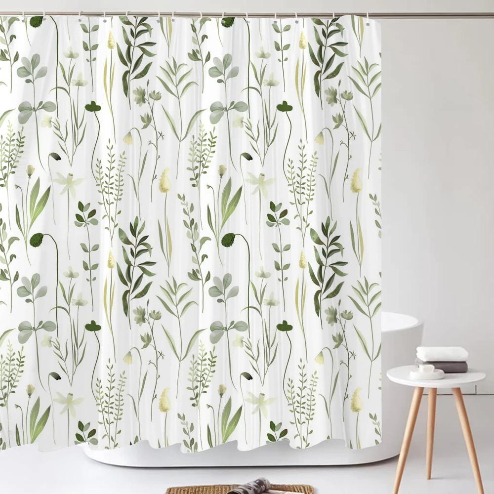 Simple style Plant Leaves Shower Curtain with Hook - Modern Leaf Design, Printed polyester fabric Bathroom Decoration Curtain