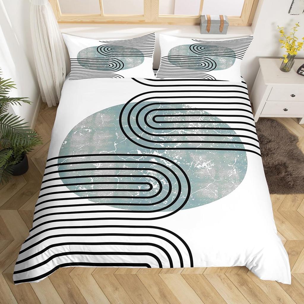 Abstrakte Rote Sonne Geometrische Linien Bettbezug Ästhetische Bettwäscheset Vintage Minimalistisch Bettdeckenbezug Modern Kreis Steppdeckenbezug