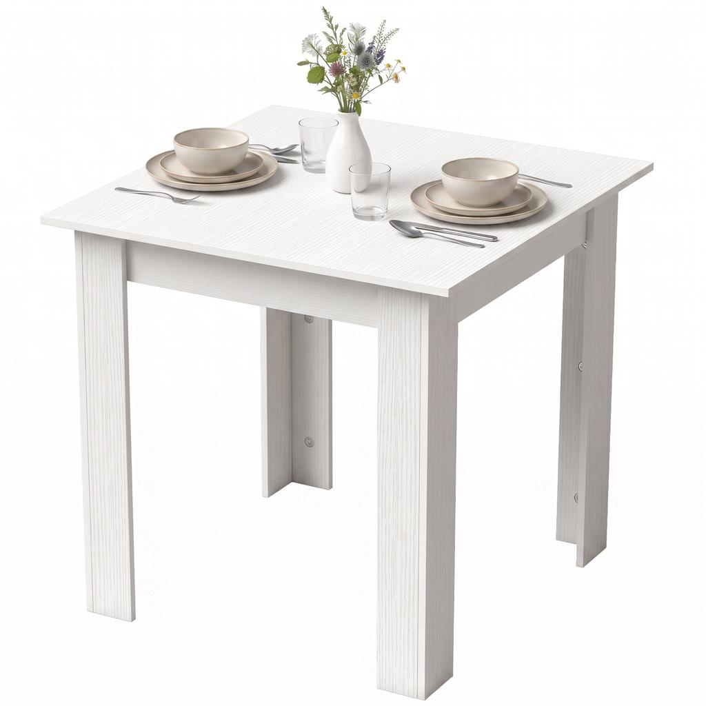 Square Dining Table, Modern Small Dining Table with Wood Effect, Space Saving, Non-slip Foot Pads, White