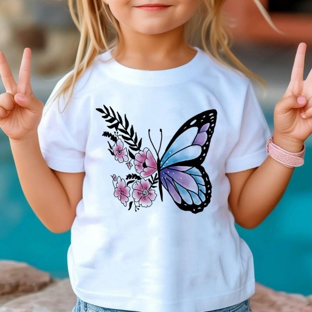 New 3D Butterfly Print Kids Girls T Shirt Summer Kids Clothes Short Sleeve Children Top Fashion T-Shirts Crew Neck Child T-Shirt