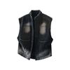 American Ripped Denim Vest Men's and Women's Summer Trendy Brand Sleeveless Vest Vest Trendy Stand-up Collar Tooling Jacket Jacket