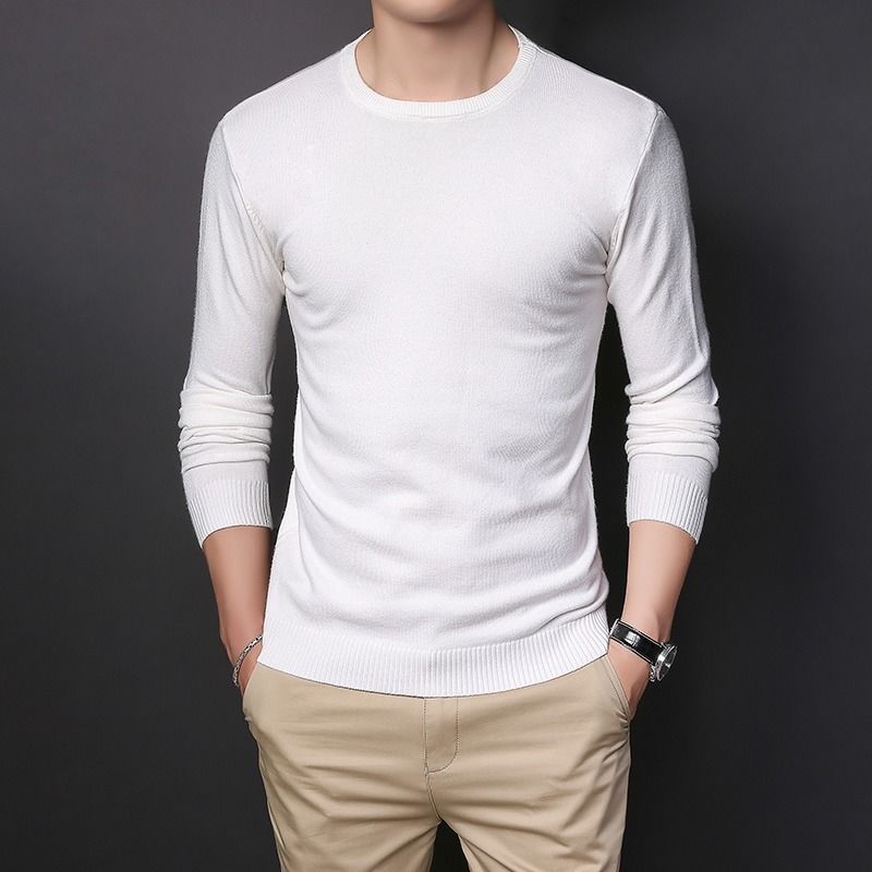 Spring and Autumn New Men's Pullover Round Collar Solid Color Thin Sweater