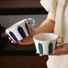 1Pc10.5Oz Scandinavian Geometric Stripesd Ceramic Mug, Exquisite Hand-Painted Round Mouth Handle Cup, Simple Stripesd Coffee Cup, Suitable for Home