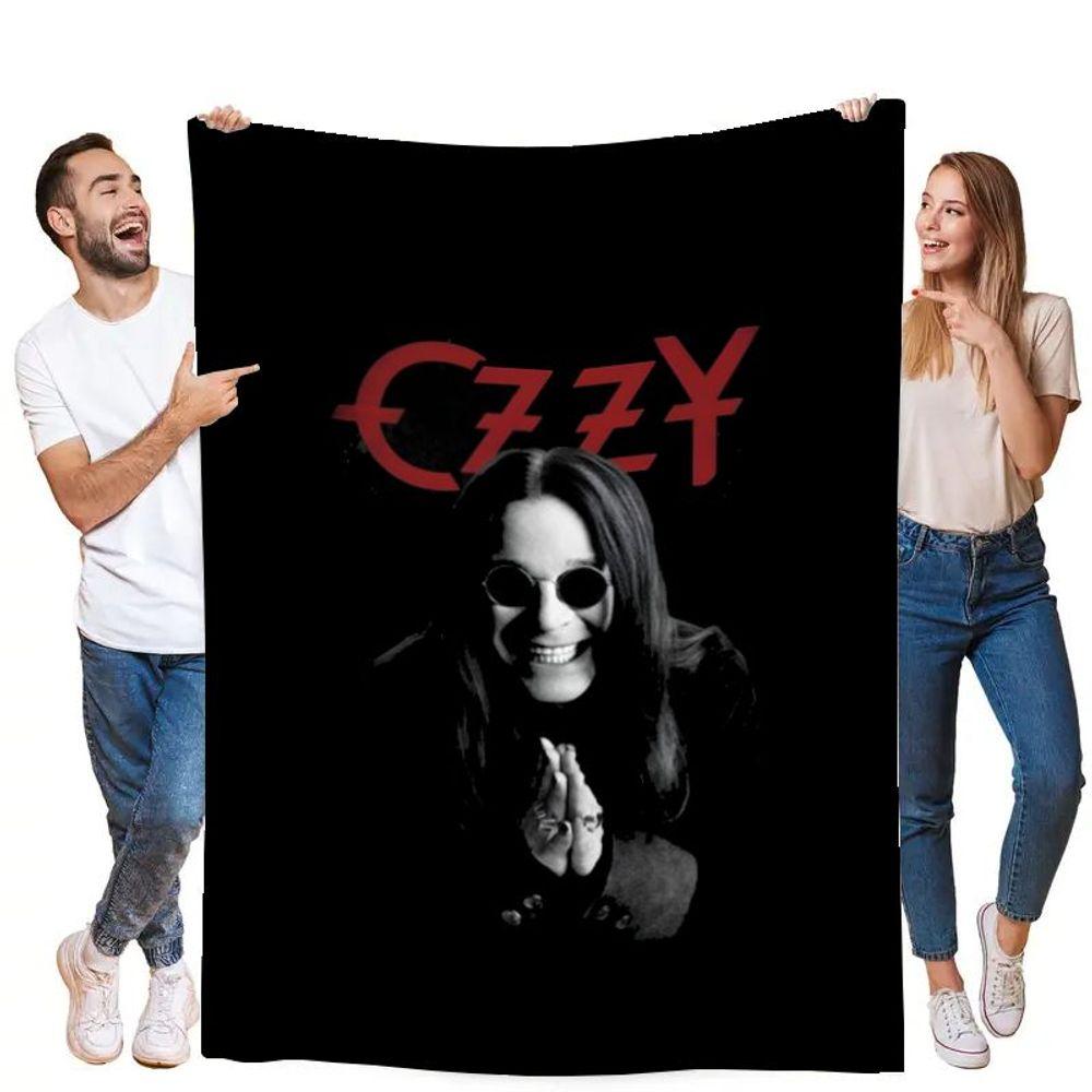 OZZY Rock Star Inspiriertes Schwarz-Weiß-Porträt-Kuscheldecke - Dramatisches Design mit langhaariger Figur und runder Sonnenbrille