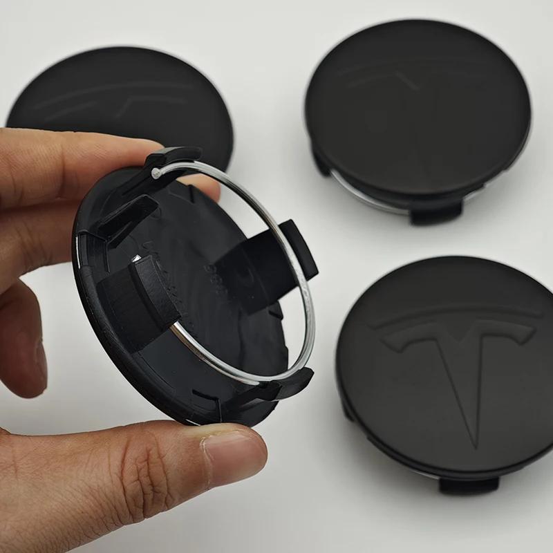 Car Sticker 2025 New Tesla 4pcs 56mm Matte Black Car Wheel Center Caps Emblem Original Rims Hub Cover Logo For Tesla Model 3 Y X