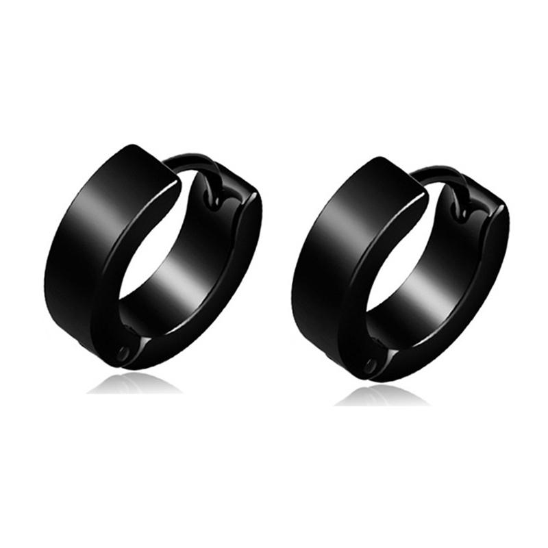 1 Pair Punk Titanium Steel Ear Clip/Ear Stud Earrings For Men Women Black Pierced/No Pierced Fake Ear Circle Pop Jewelry