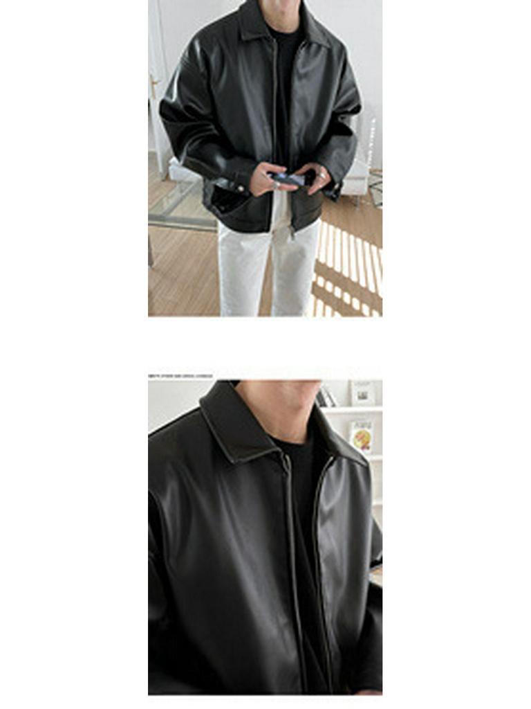 Men's Trendy PU Leather Baseball Jacket - Spring 2023 Korean Style