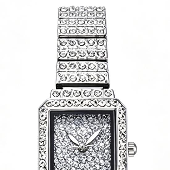 Women's Rhinestone Bracelet Watch Alloy Quartz Wristwatch with Densely Set Crystals, Scratch-resistant Mineral Glass Watch for Office Party Date